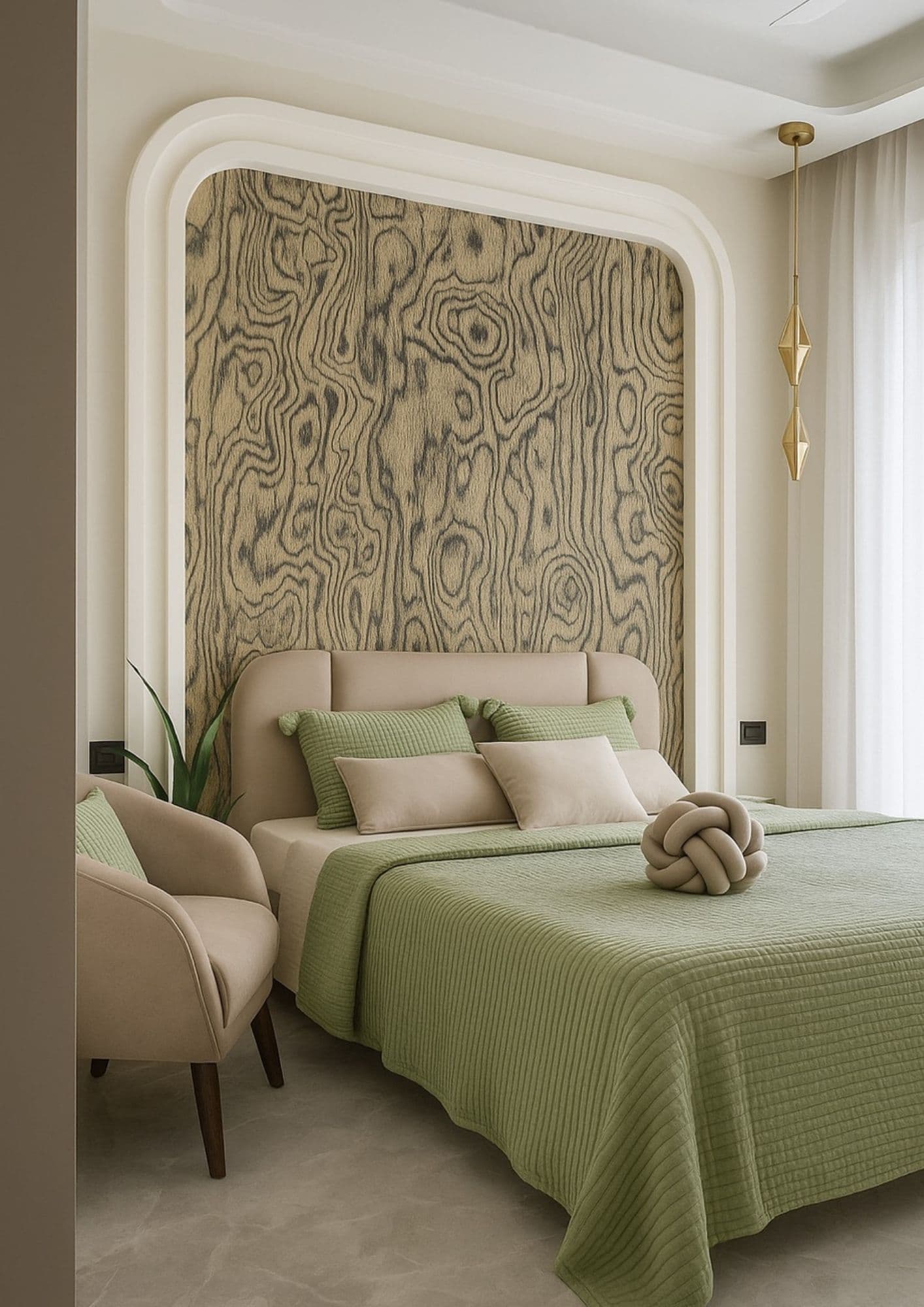 Book-matched veneer wall panelling by Leela Infra Solution
