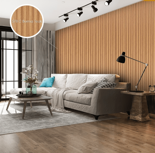 Leela Infra Solution interior — wooden flooring, fluted panel wall and veneer finish
